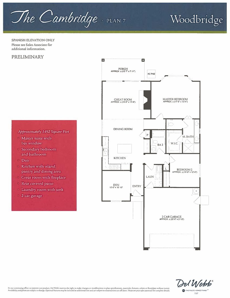 Floor plan of The Cambridge, 1,492 square feet