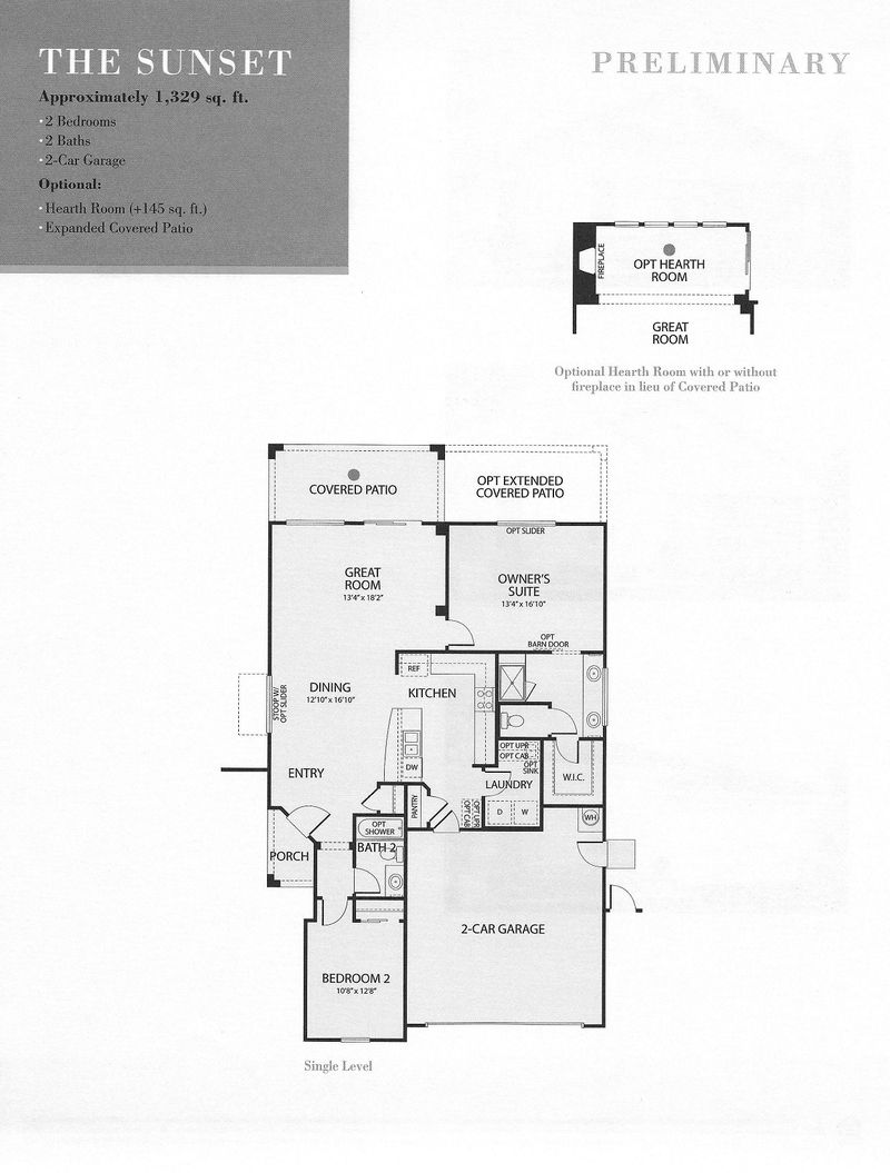 Floor plan of The Sunset, 1,329 square feet